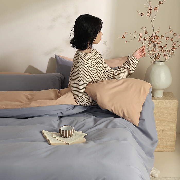 91家纺网 家纺一手货源 找家纺 轩和家居 2024新款50S长绒棉磨毛单被套 蓝莓紫+焦糖橙