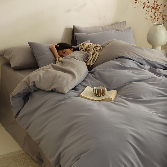 91家纺网 家纺一手货源 找家纺 轩和家居 2024新款50S长绒棉磨毛单被套 蓝莓紫+中灰