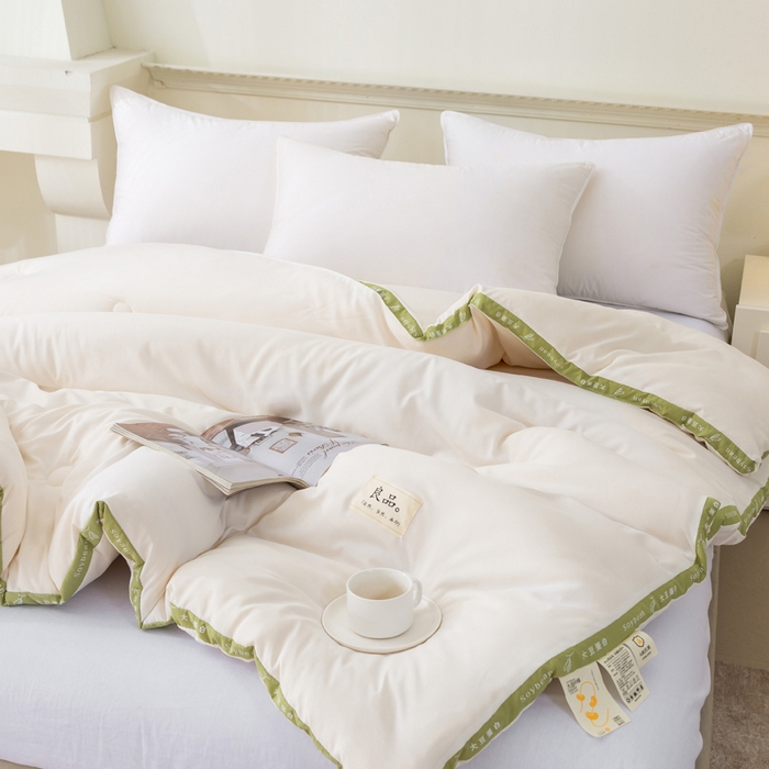 91家纺网 家纺一手货源 找家纺 凯森家纺 2024新款针织水洗棉大豆纤维立体被冬被春秋被 米白