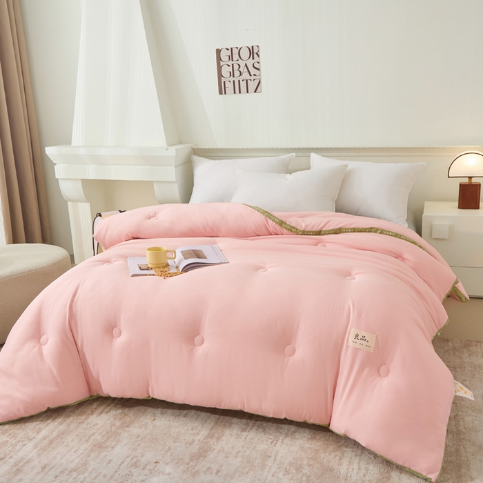 91家纺网 家纺一手货源 找家纺 凯森家纺 2024新款针织水洗棉大豆纤维立体被冬被春秋被 粉色