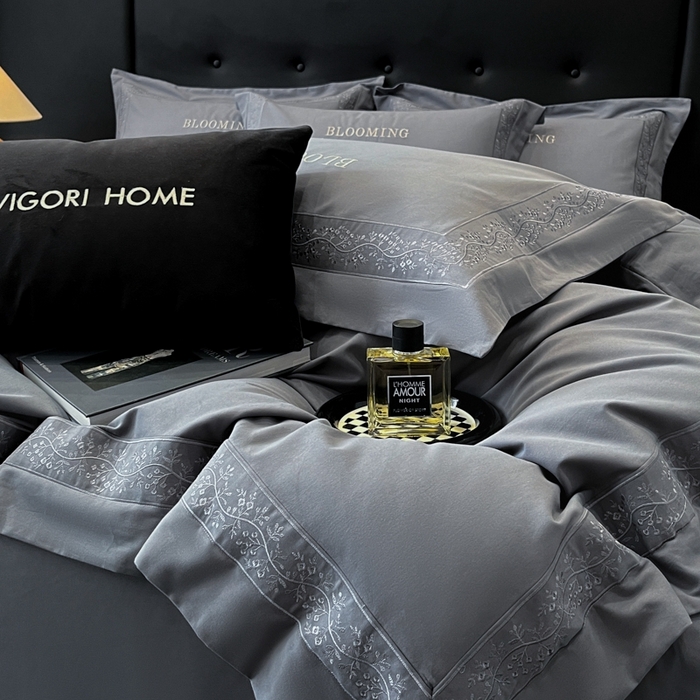 91家纺网 家纺一手货源 找家纺 安妮家居 2024新款A类云锦长绒棉全棉磨毛四件套含礼盒包装 云锦-蓝灰