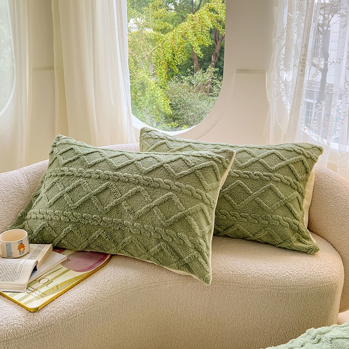 91家纺网 家纺一手货源 找家纺 锦润家纺 2024新款双面塔芙绒枕套一对 塔芙绒-抹茶绿
