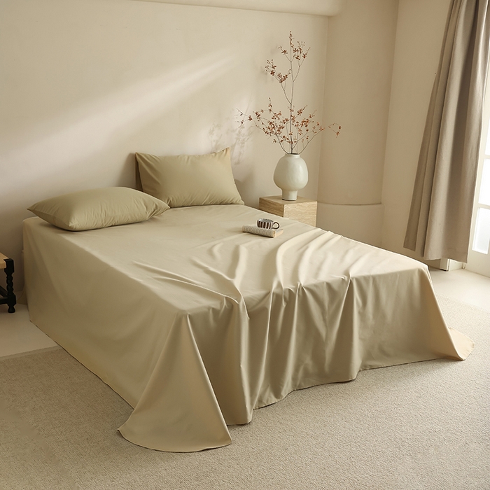 91家纺网 家纺一手货源 找家纺 轩和家居 2024新款50S长绒棉磨毛单床单 透明黄