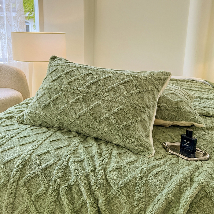 91家纺网 家纺一手货源 找家纺 锦润家纺 2024新款双面塔芙绒枕套一对 塔芙绒-抹茶绿