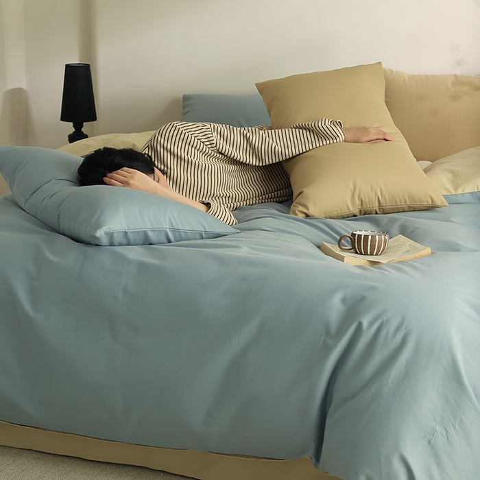 91家纺网 家纺一手货源 找家纺 轩和家居 2024新款50S长绒棉磨毛单被套 灰蓝+透明黄