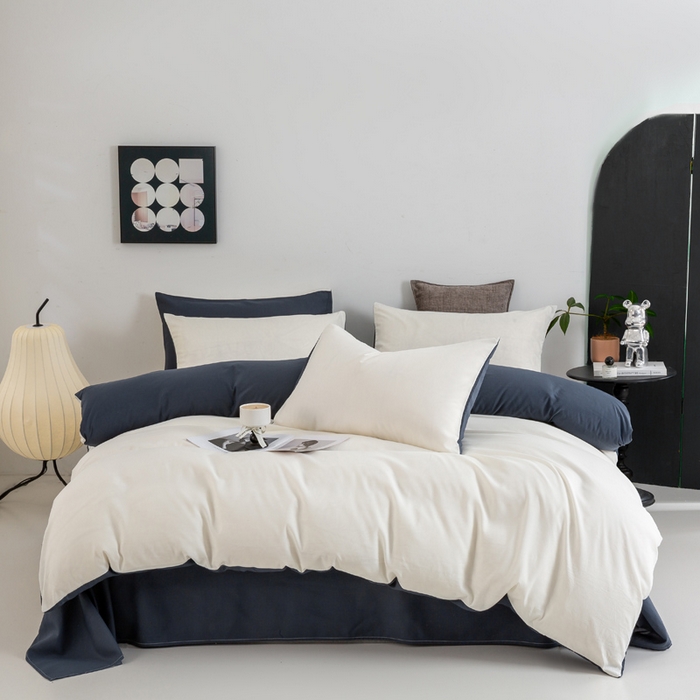 91家纺网 家纺一手货源 找家纺 乐沐家纺 2024新款纯色磨毛水洗棉四件套 白蓝灰