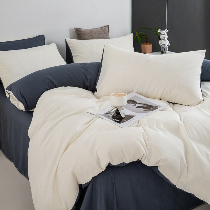 91家纺网 家纺一手货源 找家纺 乐沐家纺 2024新款纯色磨毛水洗棉四件套 白蓝灰