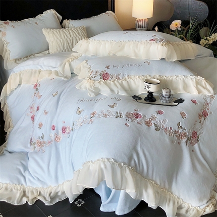 馨蕊家居 2024新款秋冬轻奢煦暖绒四件套-春溪 北卡蓝