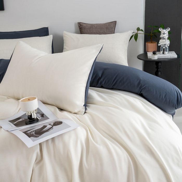 91家纺网 家纺一手货源 找家纺 乐沐家纺 2024新款纯色磨毛水洗棉四件套 白蓝灰