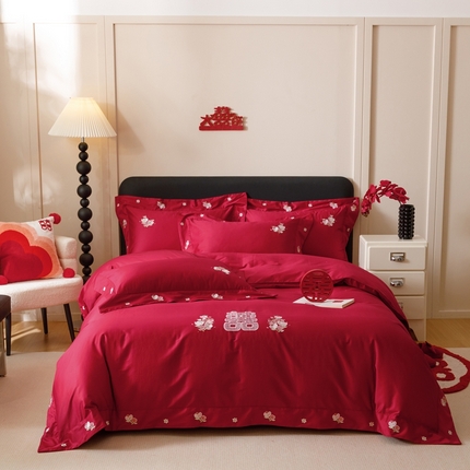 91家纺网 家纺一手货源 找家纺 （总）紫桐 Lila lndus 2025新款50s双股长绒棉婚庆四件套