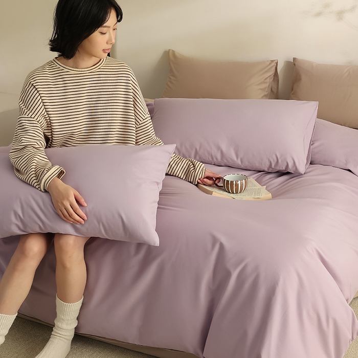 91家纺网 家纺一手货源 找家纺 轩和家居 2024新款50S长绒棉磨毛单被套 雅紫+摩卡