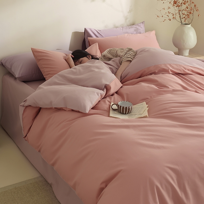 91家纺网 家纺一手货源 找家纺 轩和家居 2024新款50S长绒棉磨毛单被套 深粉+丁香色
