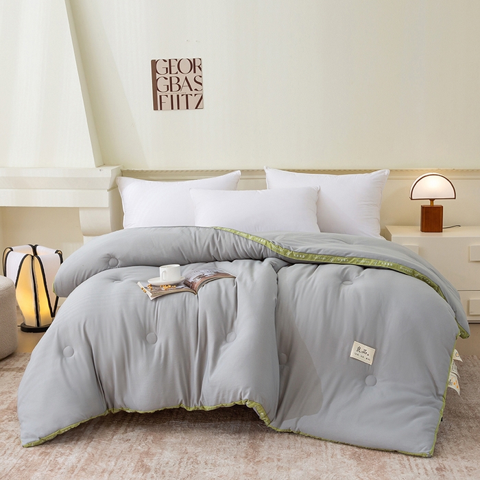 91家纺网 家纺一手货源 找家纺 凯森家纺 2024新款针织水洗棉大豆纤维立体被冬被春秋被 浅灰