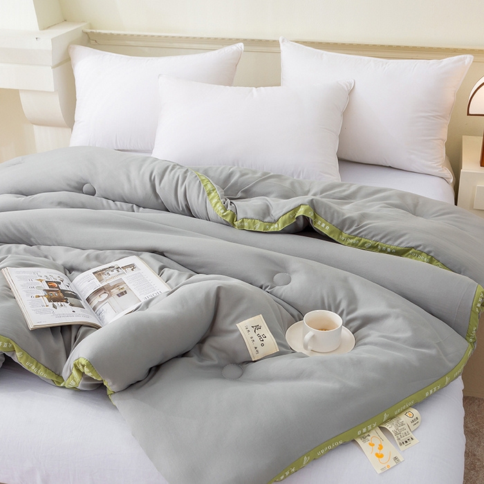 91家纺网 家纺一手货源 找家纺 凯森家纺 2024新款针织水洗棉大豆纤维立体被冬被春秋被 浅灰