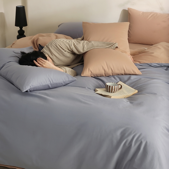 91家纺网 家纺一手货源 找家纺 轩和家居 2024新款50S长绒棉磨毛单被套 蓝莓紫+焦糖橙