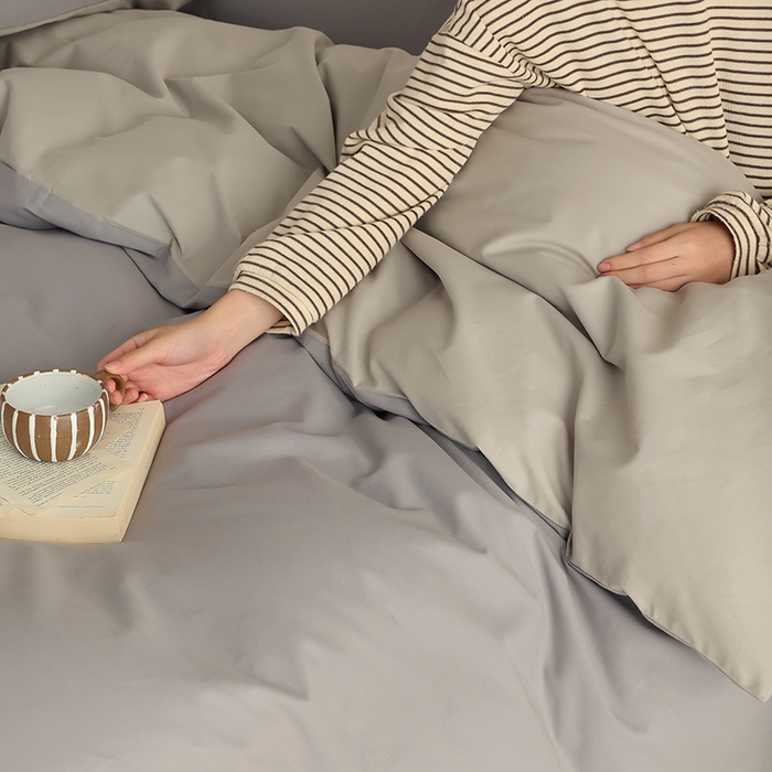 91家纺网 家纺一手货源 找家纺 轩和家居 2024新款50S长绒棉磨毛单被套 中灰+摩登灰