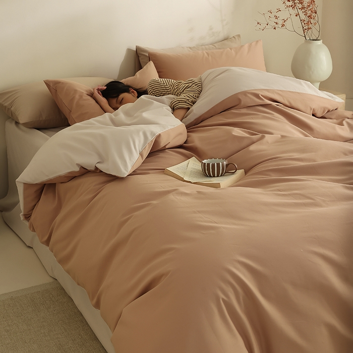 91家纺网 家纺一手货源 找家纺 轩和家居 2024新款50S长绒棉磨毛单被套 焦糖橙+燕麦色