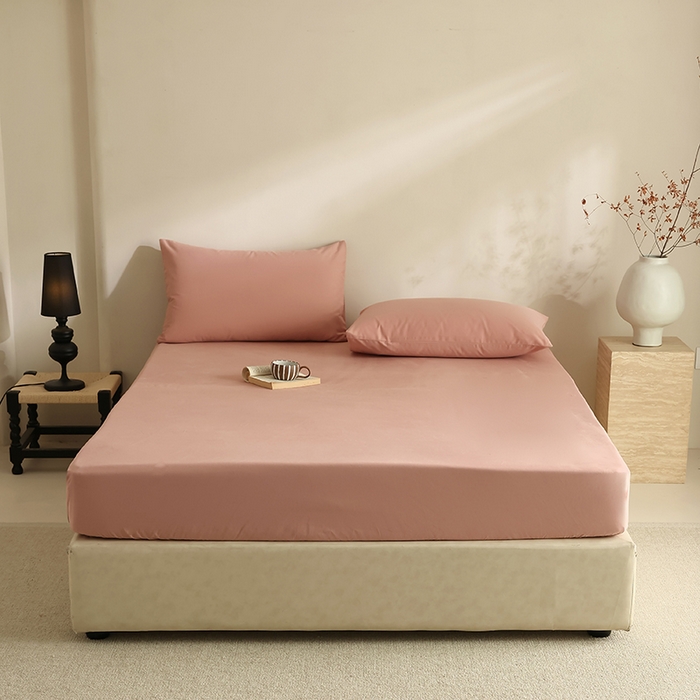 91家纺网 家纺一手货源 找家纺 轩和家居 2024新款50S长绒棉磨毛单床笠 深粉