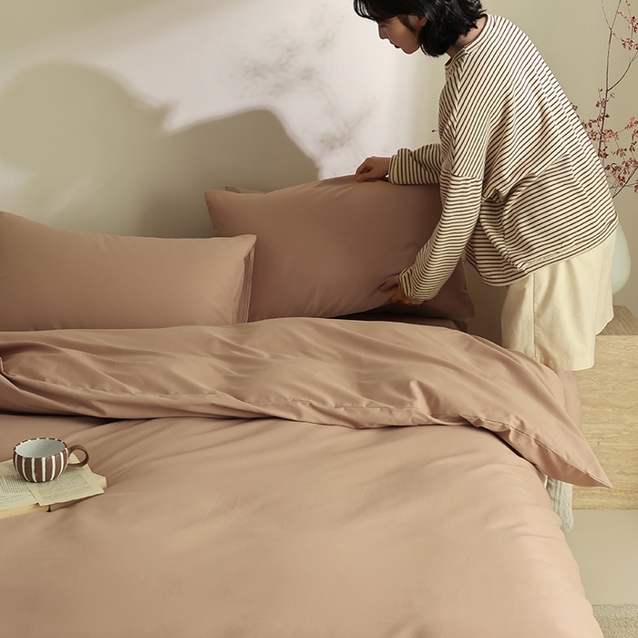 91家纺网 家纺一手货源 找家纺 轩和家居 2024新款50S长绒棉磨毛单被套 焦糖橙