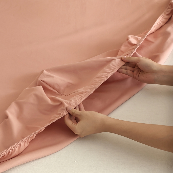 91家纺网 家纺一手货源 找家纺 轩和家居 2024新款50S长绒棉磨毛单床笠 深粉