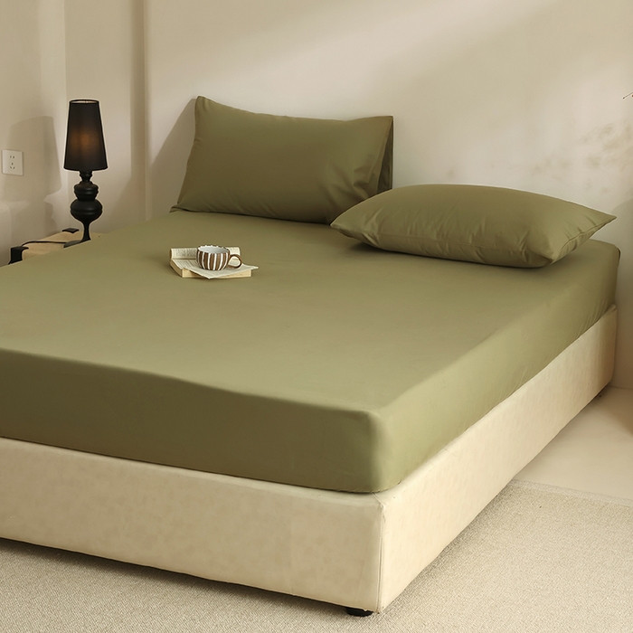 91家纺网 家纺一手货源 找家纺 轩和家居 2024新款50S长绒棉磨毛单床笠 军绿