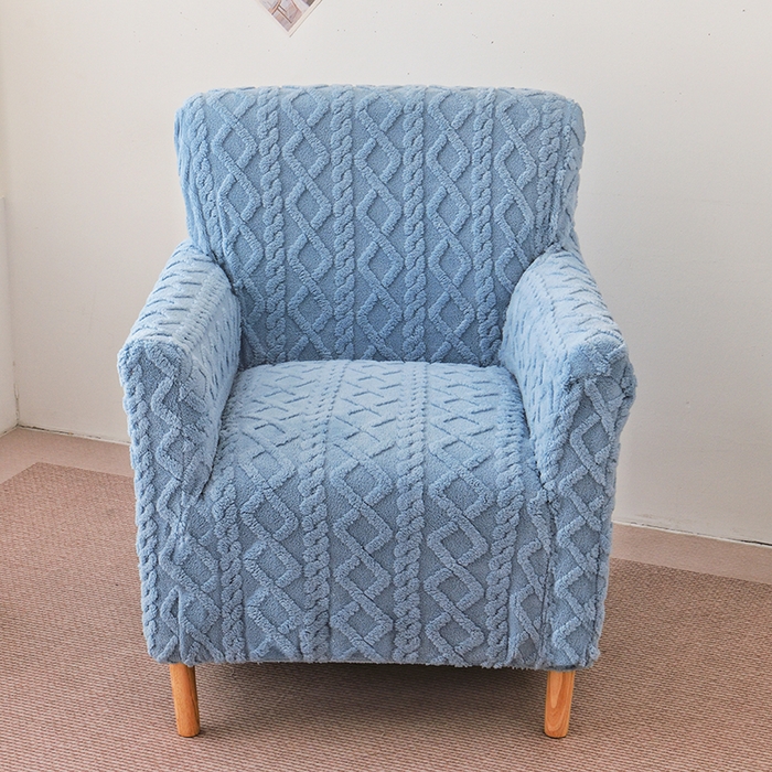 91家纺网 家纺一手货源 找家纺 启博家纺 2024新款简约提花绒单人沙发椅罩 天蓝