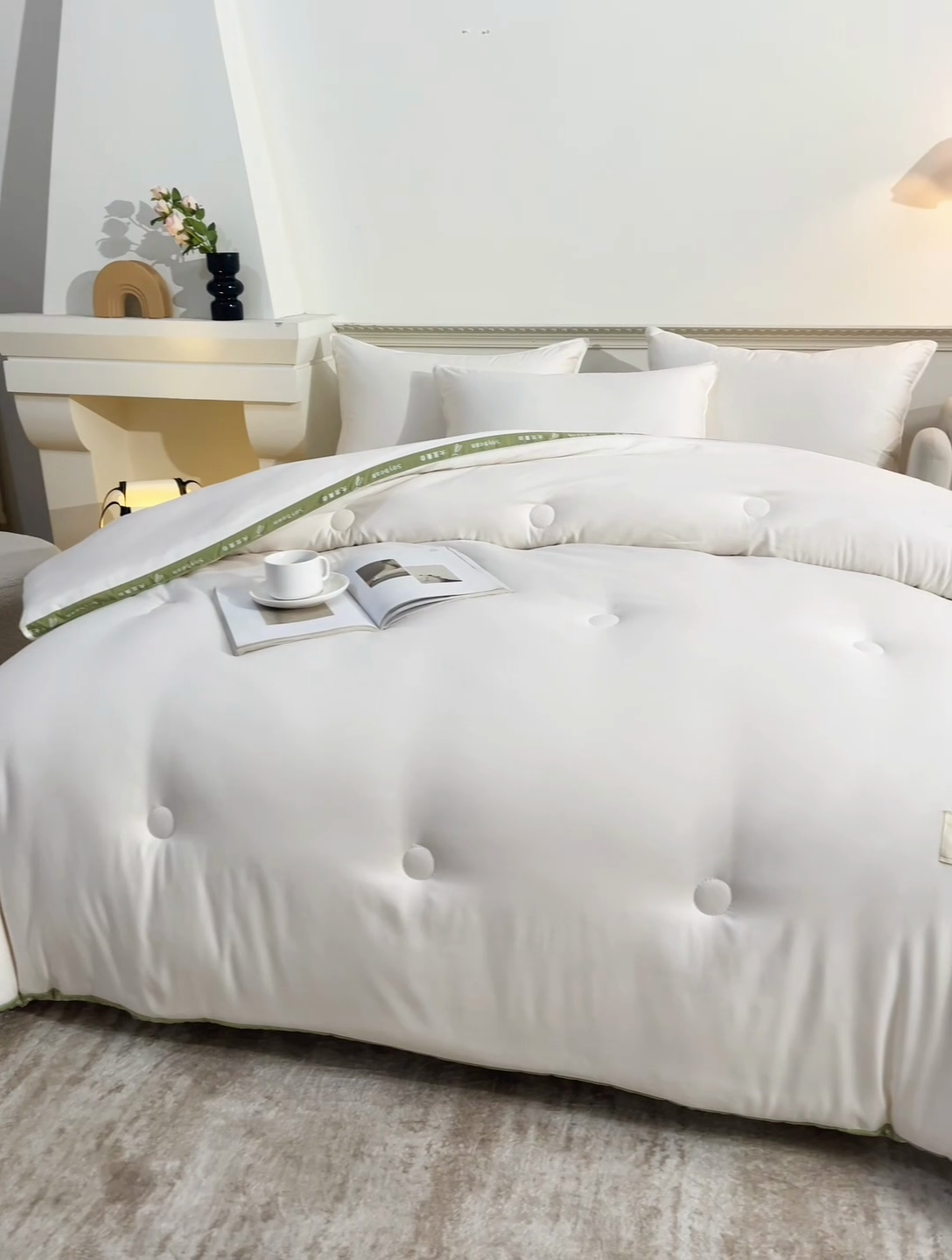 91家纺网 家纺一手货源 找家纺 凯森家纺 2024新款针织水洗棉大豆纤维立体被冬被春秋被 米白