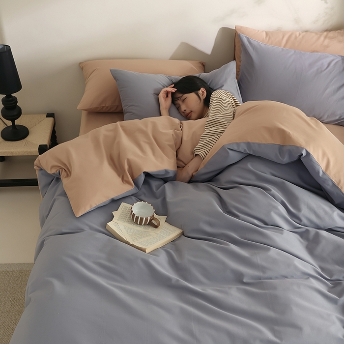 91家纺网 家纺一手货源 找家纺 轩和家居 2024新款50S长绒棉磨毛单被套 蓝莓紫+焦糖橙