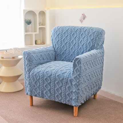 91家纺网 家纺一手货源 找家纺 启博家纺 2024新款简约提花绒单人沙发椅罩 天蓝