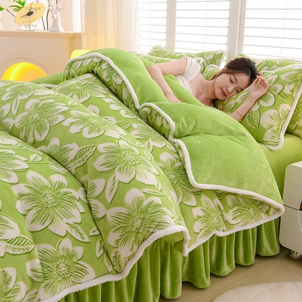梦莱情 2024新款190克7斤半牛奶绒四件套 花溪-绿