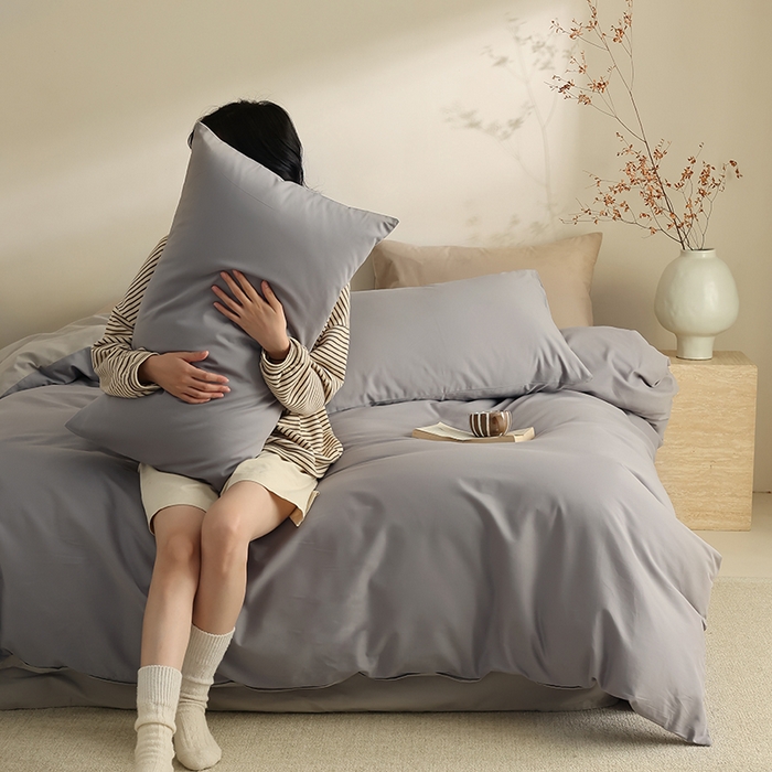 91家纺网 家纺一手货源 找家纺 轩和家居 2024新款50S长绒棉磨毛单被套 中灰+摩登灰