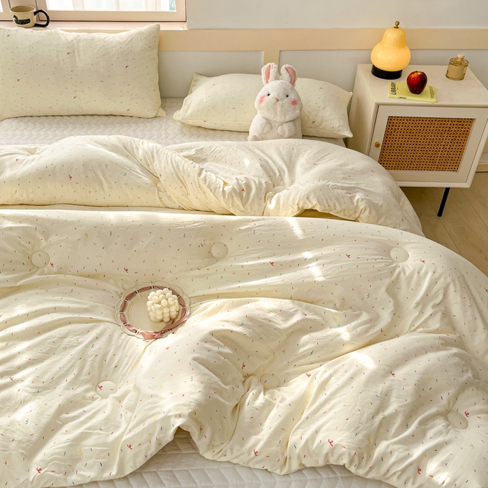 91家纺网 家纺一手货源 找家纺 星巴k家纺 2024糯糯棉A类大豆蛋白纤维加厚保暖双层纱冬被水洗棉冬被大豆被 芝士碎