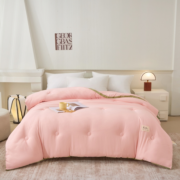 91家纺网 家纺一手货源 找家纺 凯森家纺 2024新款针织水洗棉大豆纤维立体被冬被春秋被 粉色