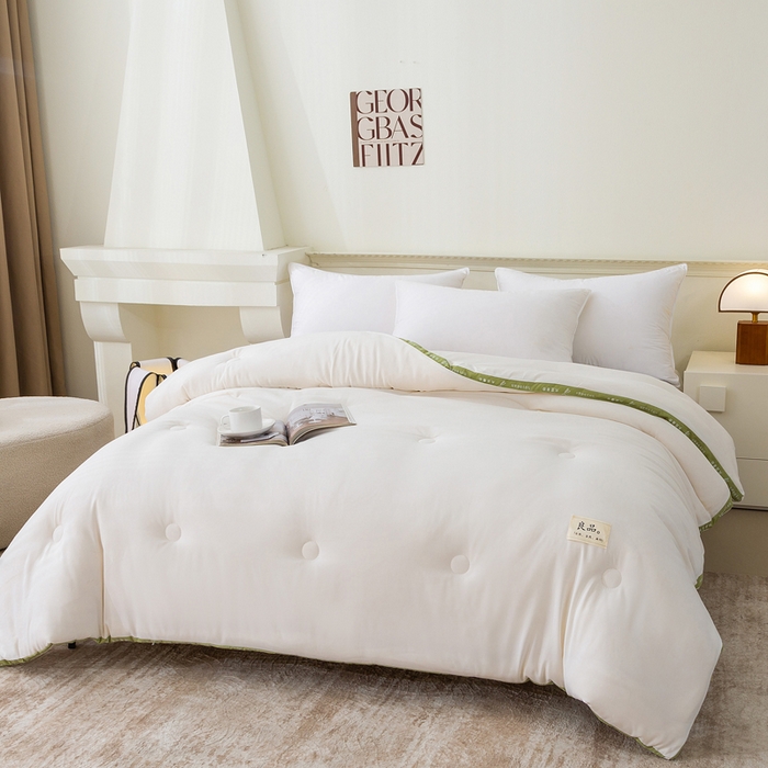 91家纺网 家纺一手货源 找家纺 凯森家纺 2024新款针织水洗棉大豆纤维立体被冬被春秋被 米白