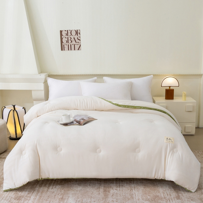 91家纺网 家纺一手货源 找家纺 凯森家纺 2024新款针织水洗棉大豆纤维立体被冬被春秋被 米白