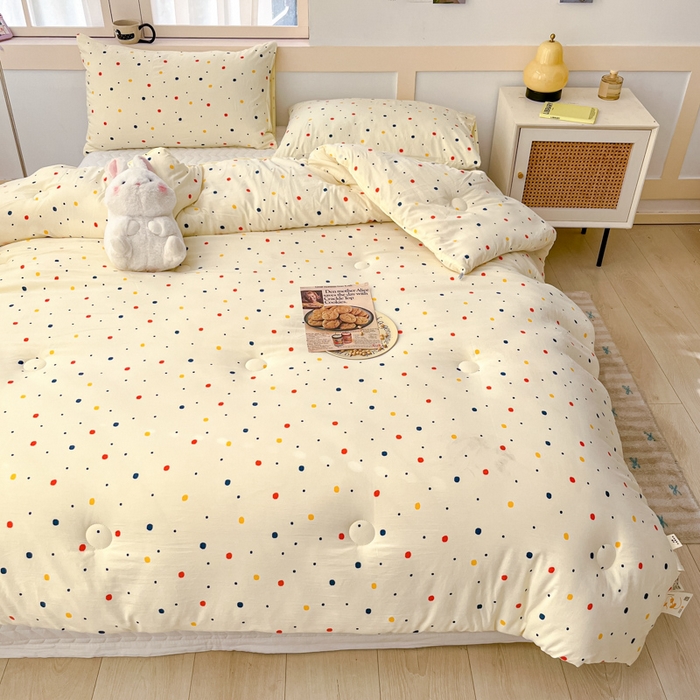 91家纺网 家纺一手货源 找家纺 星巴k家纺 2024糯糯棉A类大豆蛋白纤维加厚保暖双层纱冬被水洗棉冬被大豆被 彩色波点