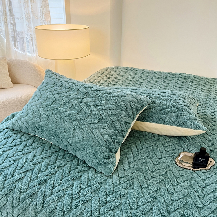 91家纺网 家纺一手货源 找家纺 锦润家纺 2024新款双面塔芙绒枕套一对 塔芙绒-雾蓝