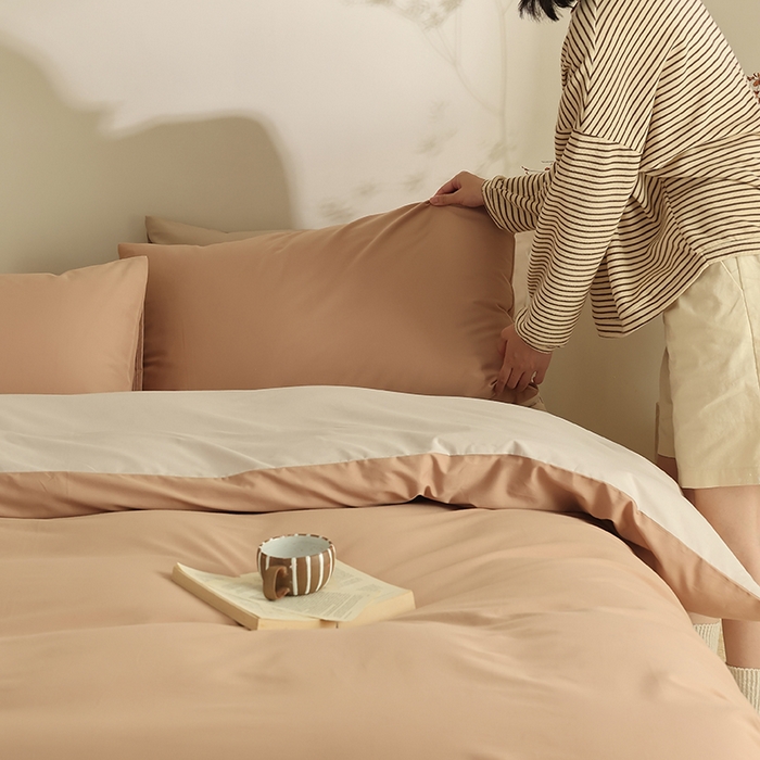 91家纺网 家纺一手货源 找家纺 轩和家居 2024新款50S长绒棉磨毛单被套 焦糖橙+燕麦色