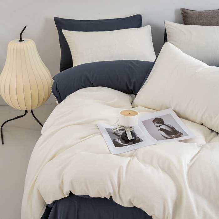 91家纺网 家纺一手货源 找家纺 乐沐家纺 2024新款纯色磨毛水洗棉四件套 白蓝灰