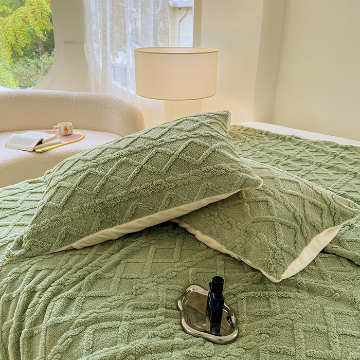 91家纺网 家纺一手货源 找家纺 锦润家纺 2024新款双面塔芙绒枕套一对 塔芙绒-抹茶绿