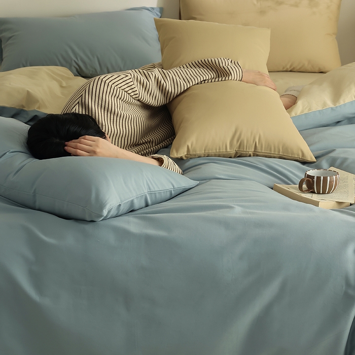 91家纺网 家纺一手货源 找家纺 轩和家居 2024新款50S长绒棉磨毛单被套 灰蓝+透明黄