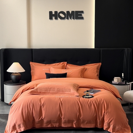 安妮家居 2024新款A类云锦长绒棉全棉磨毛四件套含礼盒包装 云锦-橘色