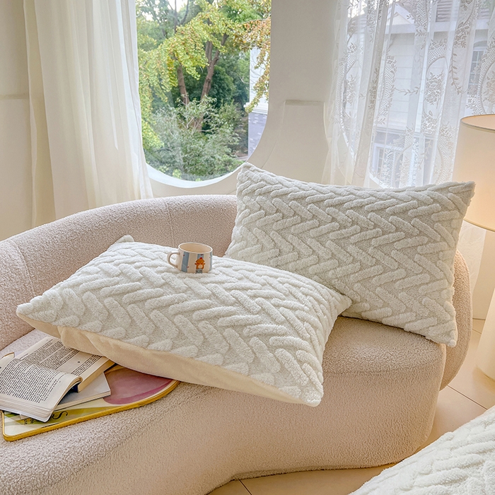 91家纺网 家纺一手货源 找家纺 锦润家纺 2024新款双面塔芙绒枕套一对 塔芙绒-米白