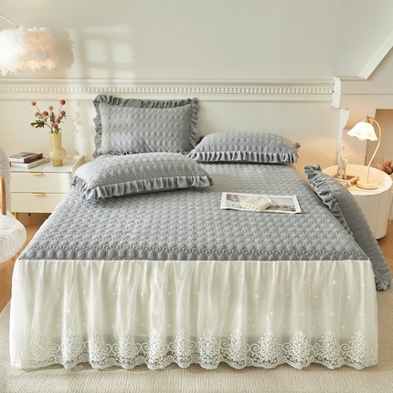 91家纺网 家纺一手货源 找家纺 怡源梦 2024新款牛奶绒单件床裙-甜心公主 甜心公主-灰色