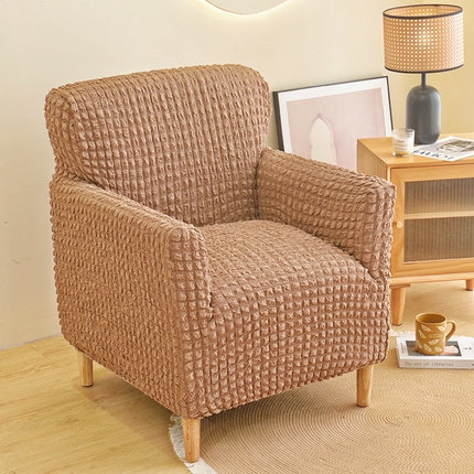 91家纺网 家纺一手货源 找家纺 启博家纺 2024新款泡泡纱单人沙发椅罩 驼色