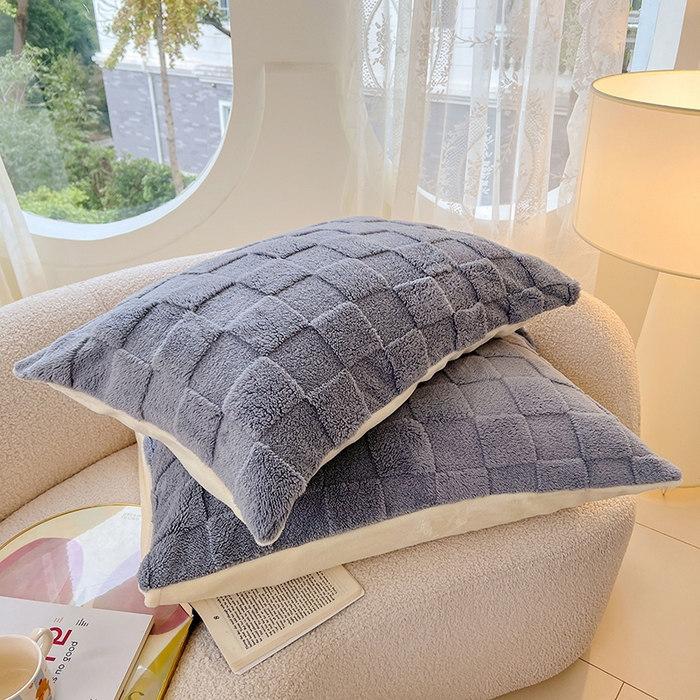 91家纺网 家纺一手货源 找家纺 锦润家纺 2024新款双面塔芙绒枕套一对 塔芙绒-灰兰