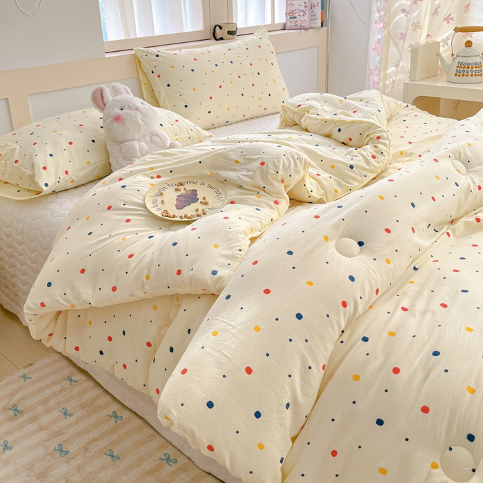 91家纺网 家纺一手货源 找家纺 星巴k家纺 2024糯糯棉A类大豆蛋白纤维加厚保暖双层纱冬被水洗棉冬被大豆被 彩色波点