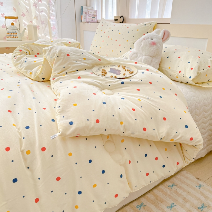 91家纺网 家纺一手货源 找家纺 星巴k家纺 2024糯糯棉A类大豆蛋白纤维加厚保暖双层纱冬被水洗棉冬被大豆被 彩色波点
