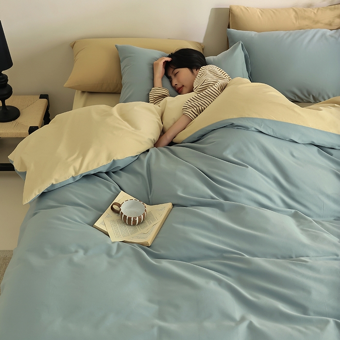 91家纺网 家纺一手货源 找家纺 轩和家居 2024新款50S长绒棉磨毛单被套 灰蓝+透明黄