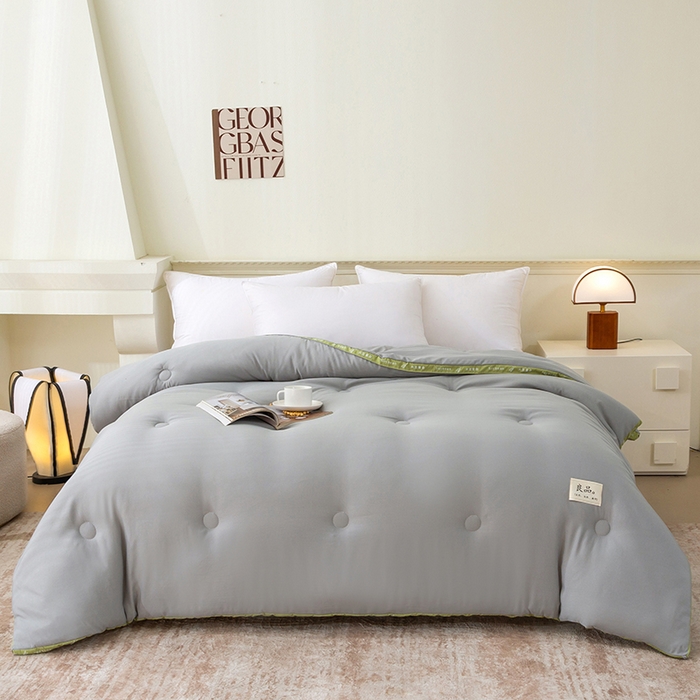 91家纺网 家纺一手货源 找家纺 凯森家纺 2024新款针织水洗棉大豆纤维立体被冬被春秋被 浅灰